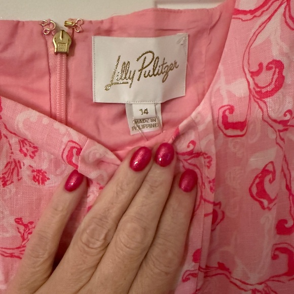 Size 14 Lilly Pulitzer Pink Linen Calina Floral Fit & Flare Midi Dress, NWT - Picture 7 of 11